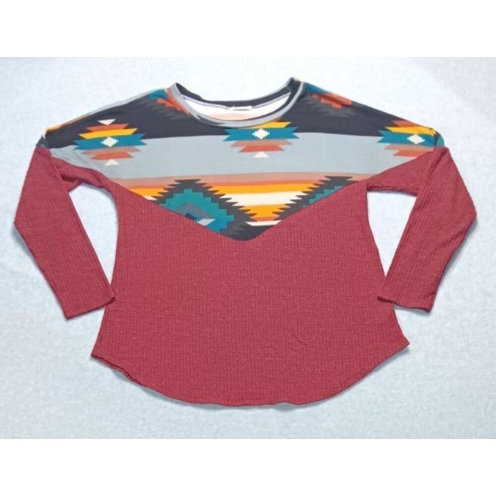 Viamor Long Sleeve Tunic Sweater Large Western Aztec Colorblock Cowgirl Tribal
